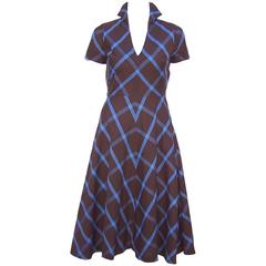 1950's Peck & Peck Brown & Blue Plaid Day Dress 10