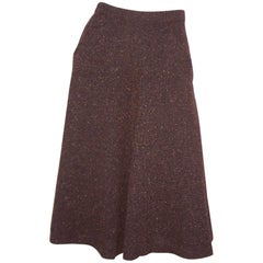 Retro 1970's Yves Saint Laurent Nubby Wool Autumnal Brown Tweed Skirt