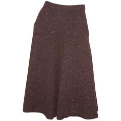 1970's Yves Saint Laurent Nubby Wool Autumnal Brown Tweed Skirt 7