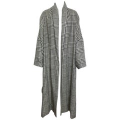 Vintage 90s Iknos Black and White Houndstooth Oversized Long Wool Coat