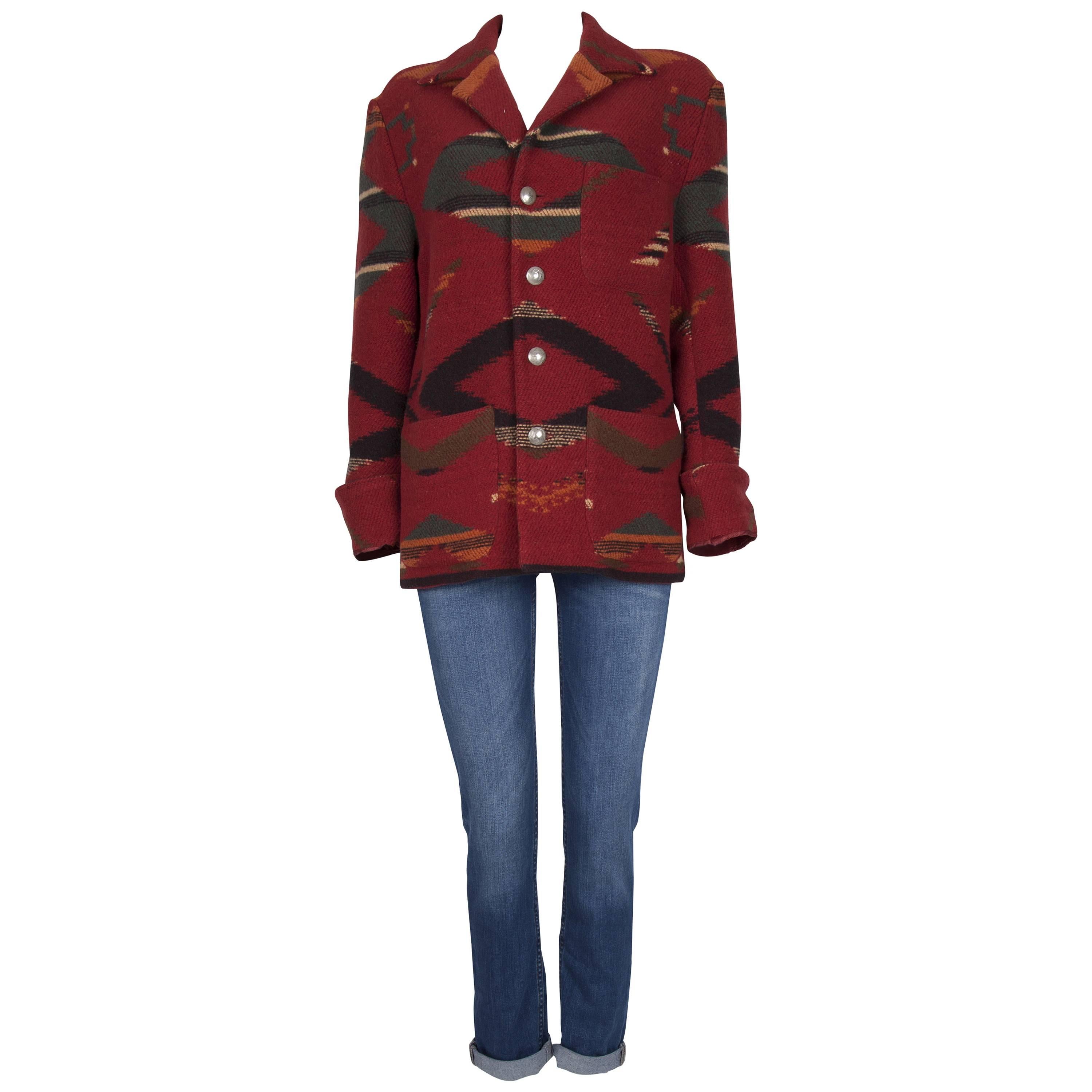 1980's Ralph Lauren Country Red Navajo Wool Coat For Sale