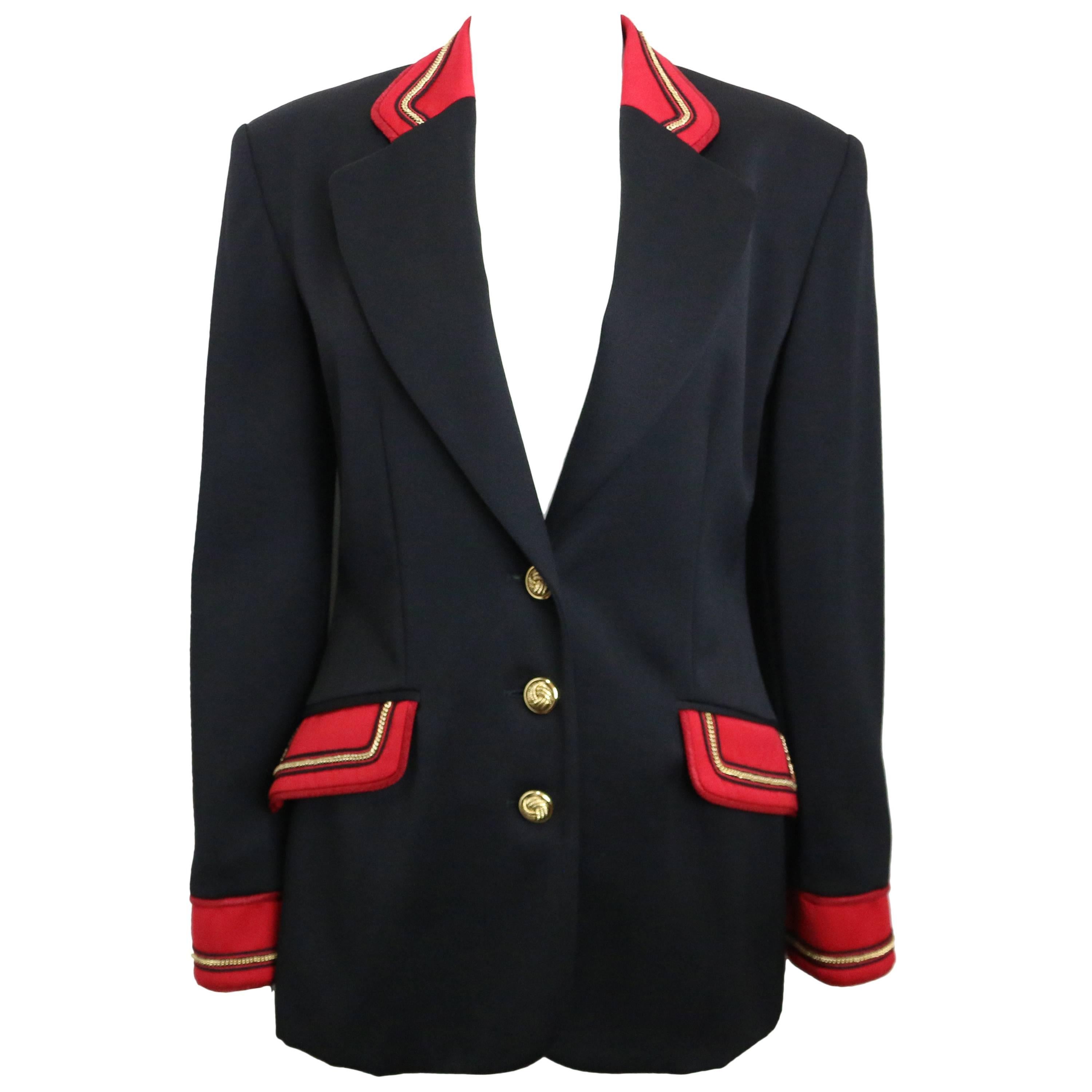 Vintage 80s Alberta Ferretti Studio Black Officer Jacket  For Sale