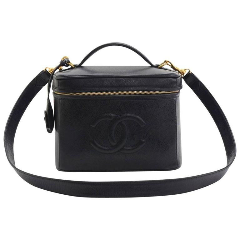 1990s Chanel Black Caviar Leather Vintage Timeless Vanity Handbag at ...