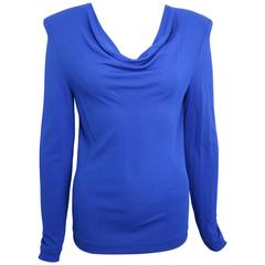 Gianni Versace Blue Drop Neckline Shoulder Padded Top 7