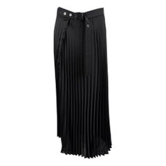 BRUNELLO CUCINELLI black polyester PLEATE BELTED WRAP Skirt 42 M