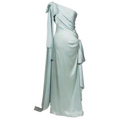 11984 Yves Saint Laurent Haute Couture Silk Satin Blue  Draped Dress