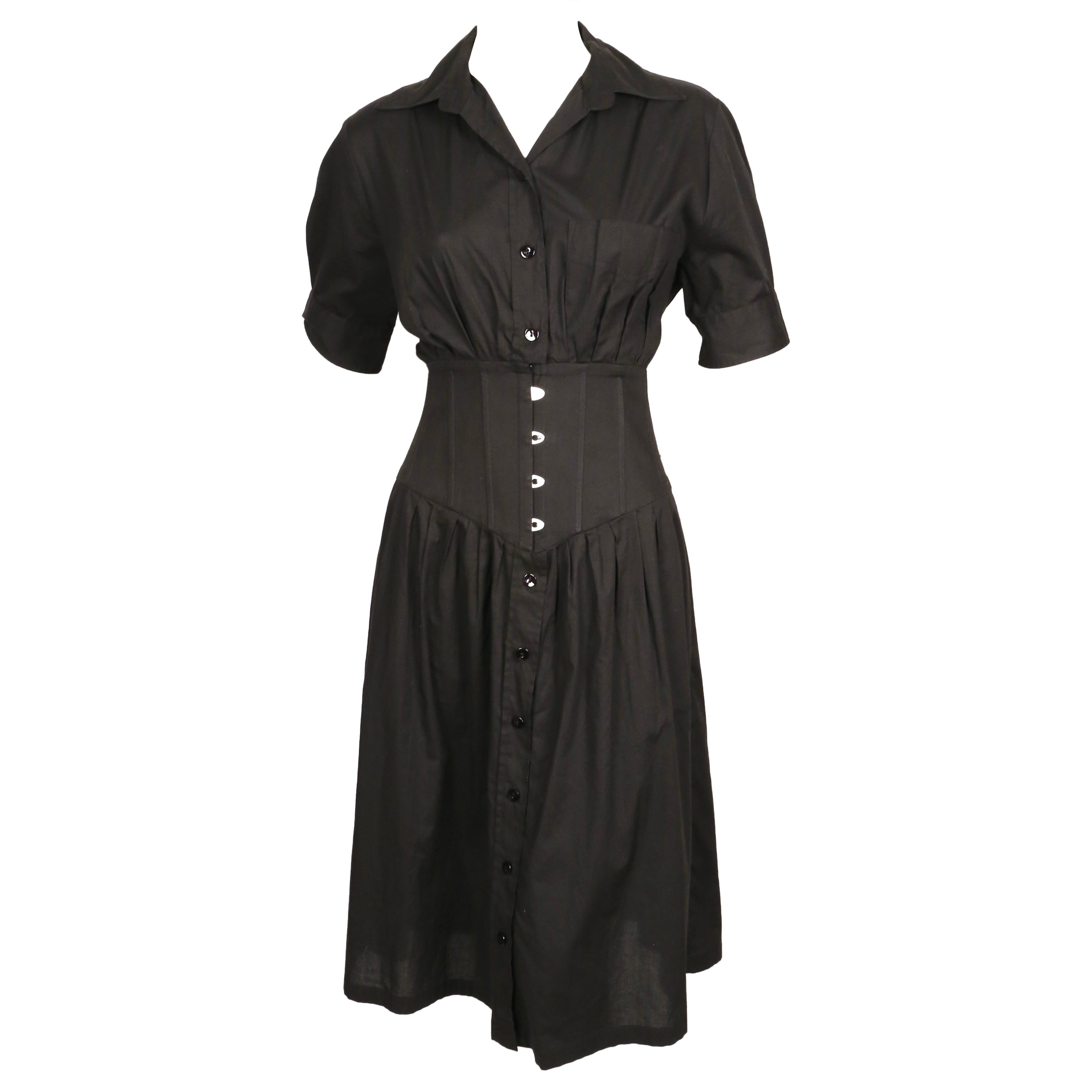 1990's JEAN PAUL GAULTIER black dress with corset waist For Sale