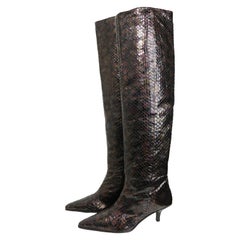 Vintage Gucci by Tom Ford Multi Coloured Python Snakeskin Slip On Long Boots