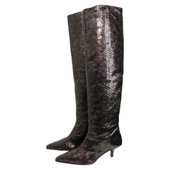 Retro Gucci by Tom Ford Multi Coloured Python Snakeskin Slip On Long Boots 