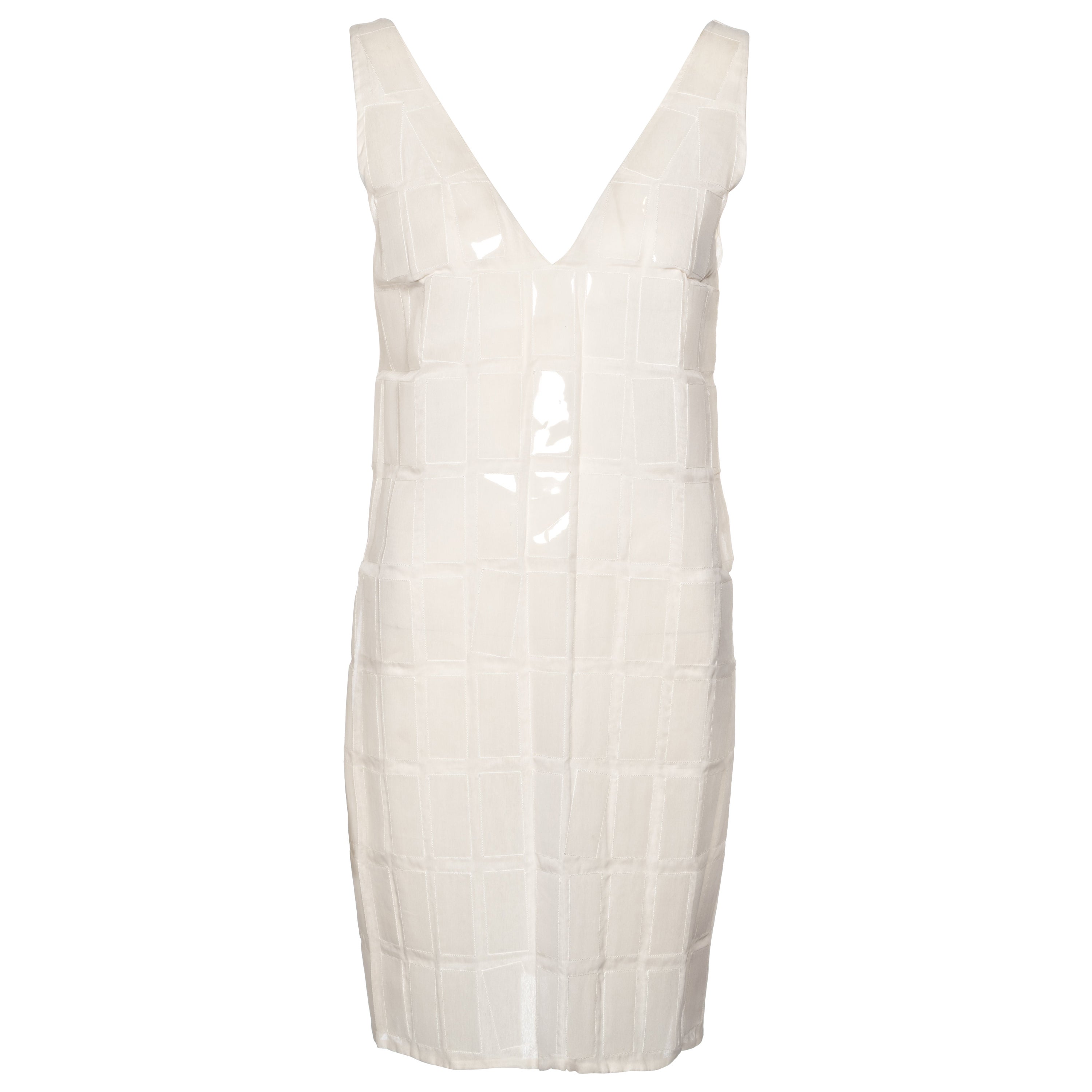 Prada by Miuccia Prada White Silk and Plastic Tile Shift Dress, fw 1998 For Sale