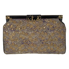 French Chinoiserie Enamel Embroidered Sequin Clutch