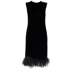 Vintage Black Velvet Ostrich Trim Dress