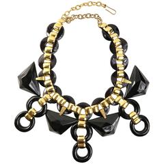 Vintage 90s Les Elise Paris Black with Gold Chain Link Necklace 6