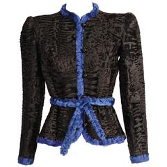 Givenchy Haute Couture Black and Blue Russian Broadtail Jacket 12