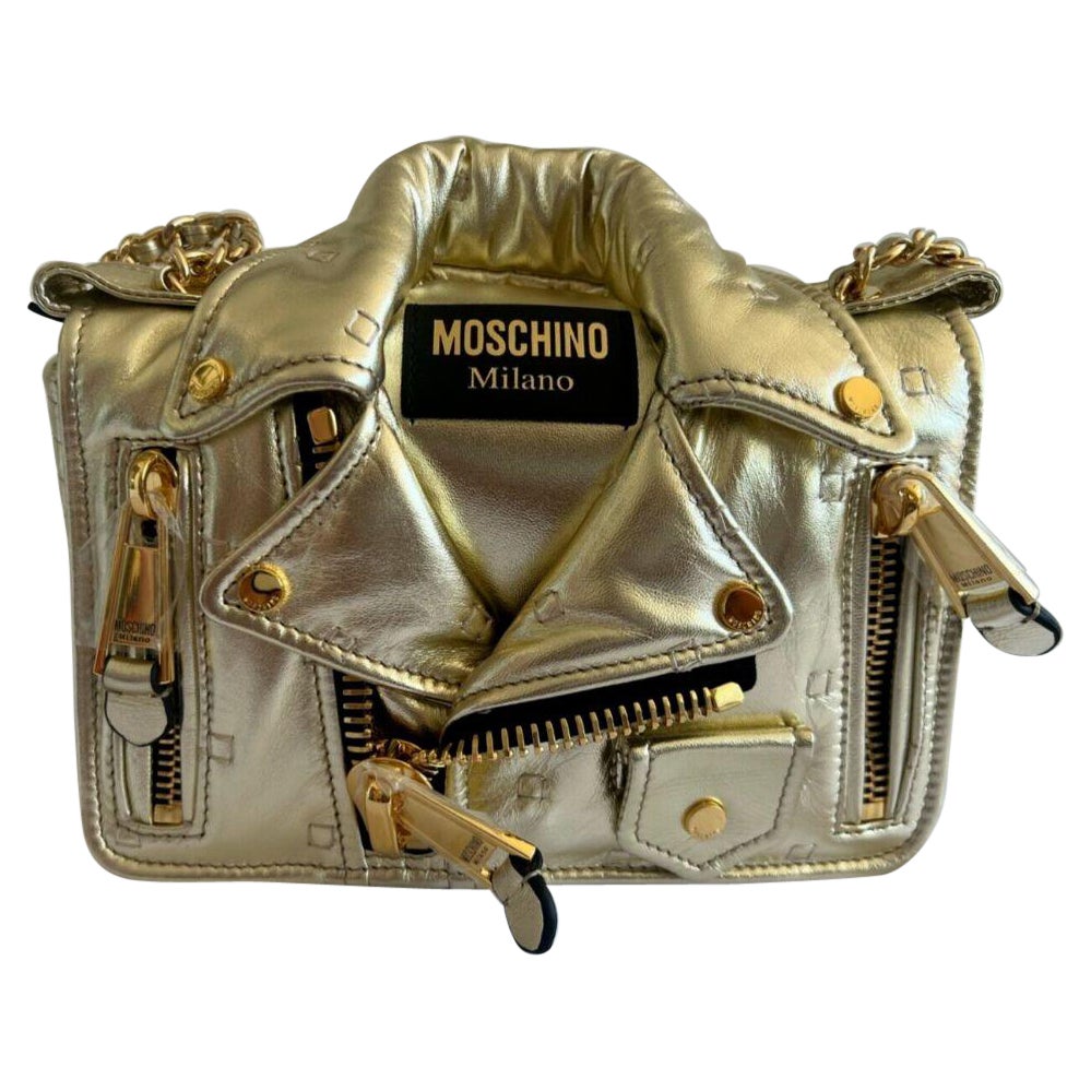 Moschino Couture Gold Biker Jacket Shoulder Bag by Jeremy Scott For Sale