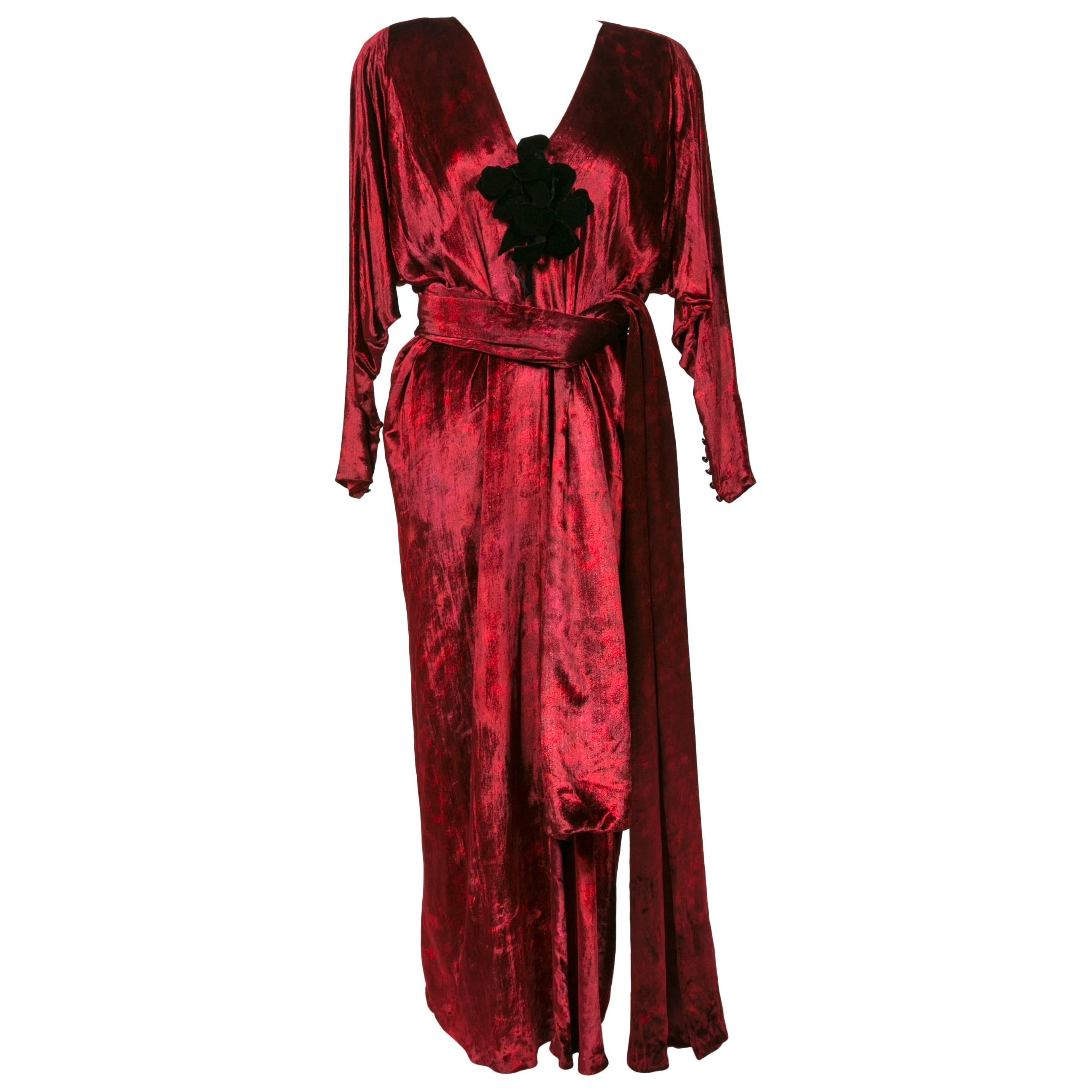 1975 Yves Saint Laurent Haute Couture Iconic  Ruby Silk Velvet  Evening Dress