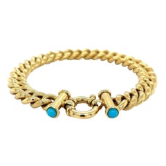 Vintage Gold Link Cabochon Turquoise Toggle Clasp Bracelet