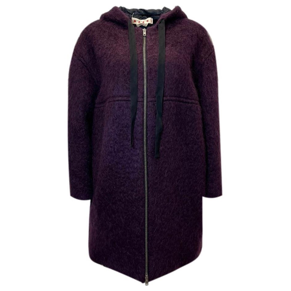 Marni Mohair & Virgin Wool Hooded Coat For Sale