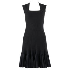 Used ALAIA Paris c.2010 Black Wool Ribbed Knit Pleated Hem Fit & Flare Mini Dress