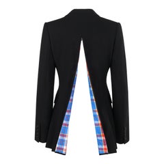 OWEN GASTER c.1990's Vtg Black Wool Structured Zip Open Back Blazer Jacket RARE