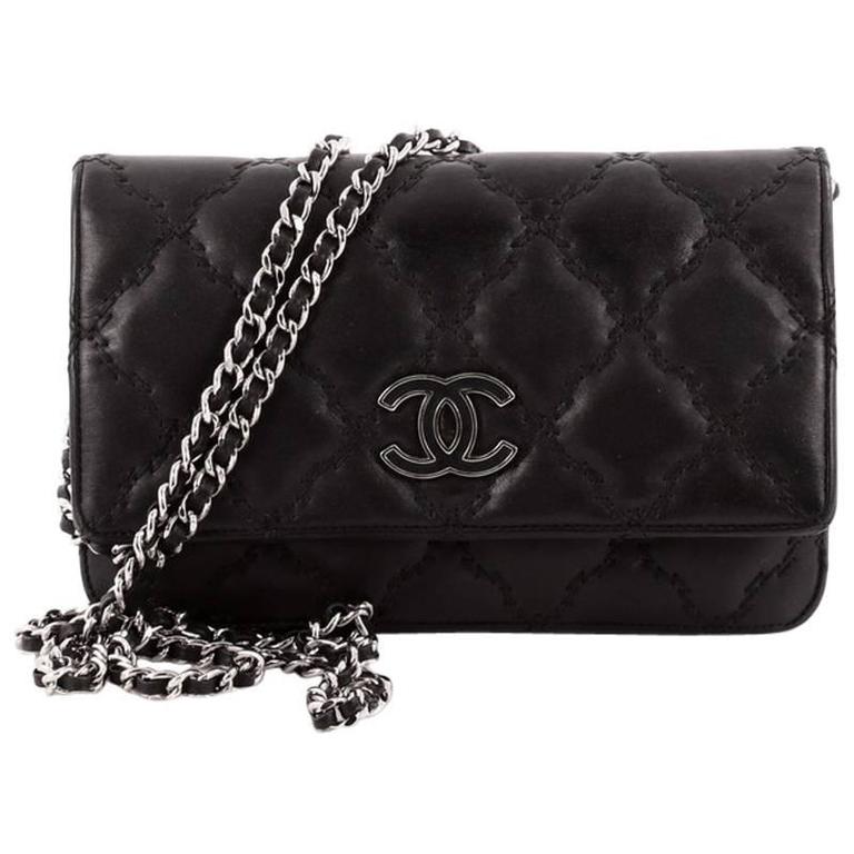 Chanel Double Stitch Hampton Wallet On Chain Quilted Leather at