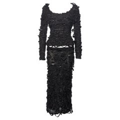 Yves Saint Laurent by Tom Ford black shredded silk ribbon top and skirt, fw 2001