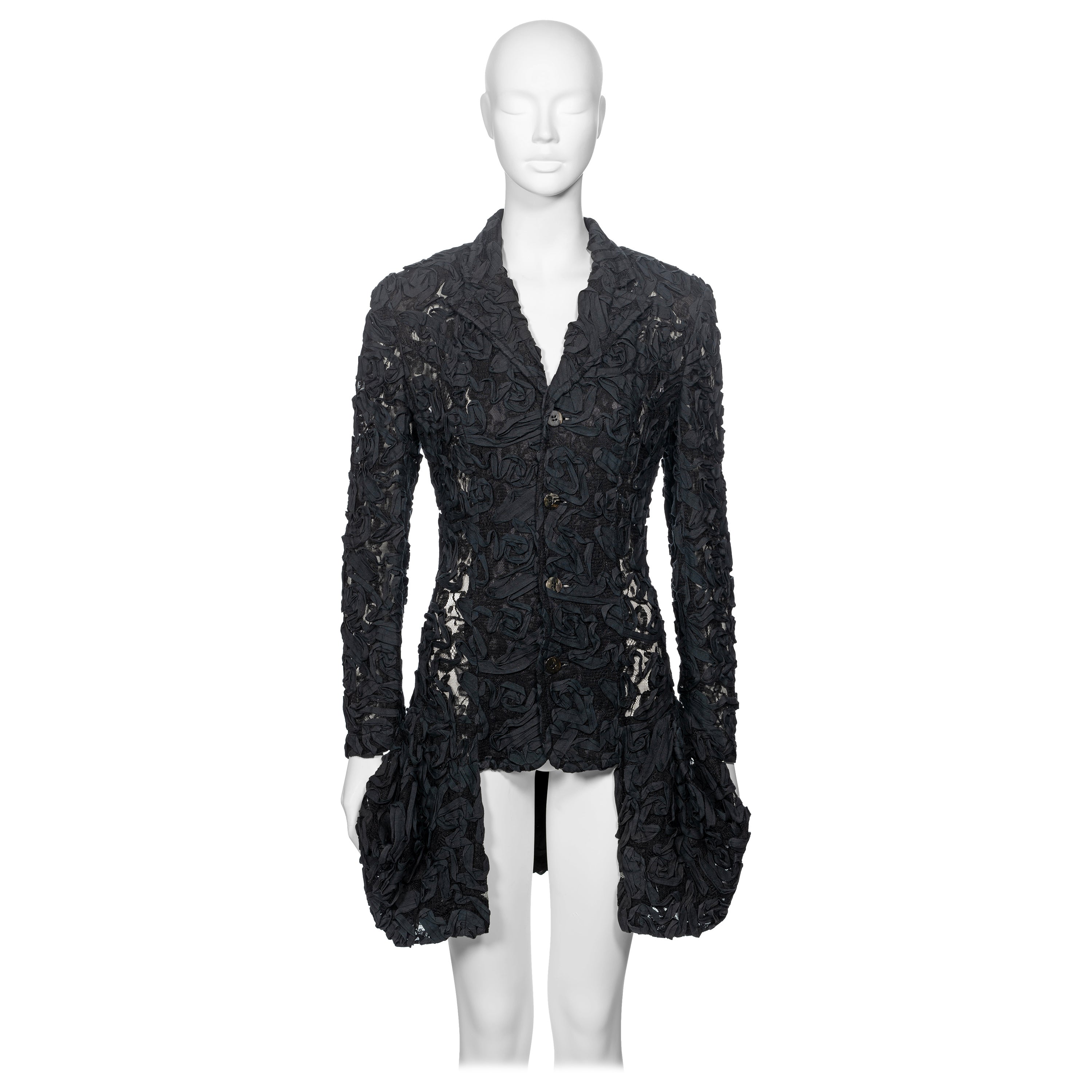 Comme des Garçons Black Lace Bubble Hem Jacket With Ribbon Embroidery, ss  1987 For Sale at 1stDibs