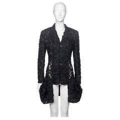 Used Comme des Garçons Black Lace Bubble Hem Jacket With Ribbon Embroidery, ss 1987