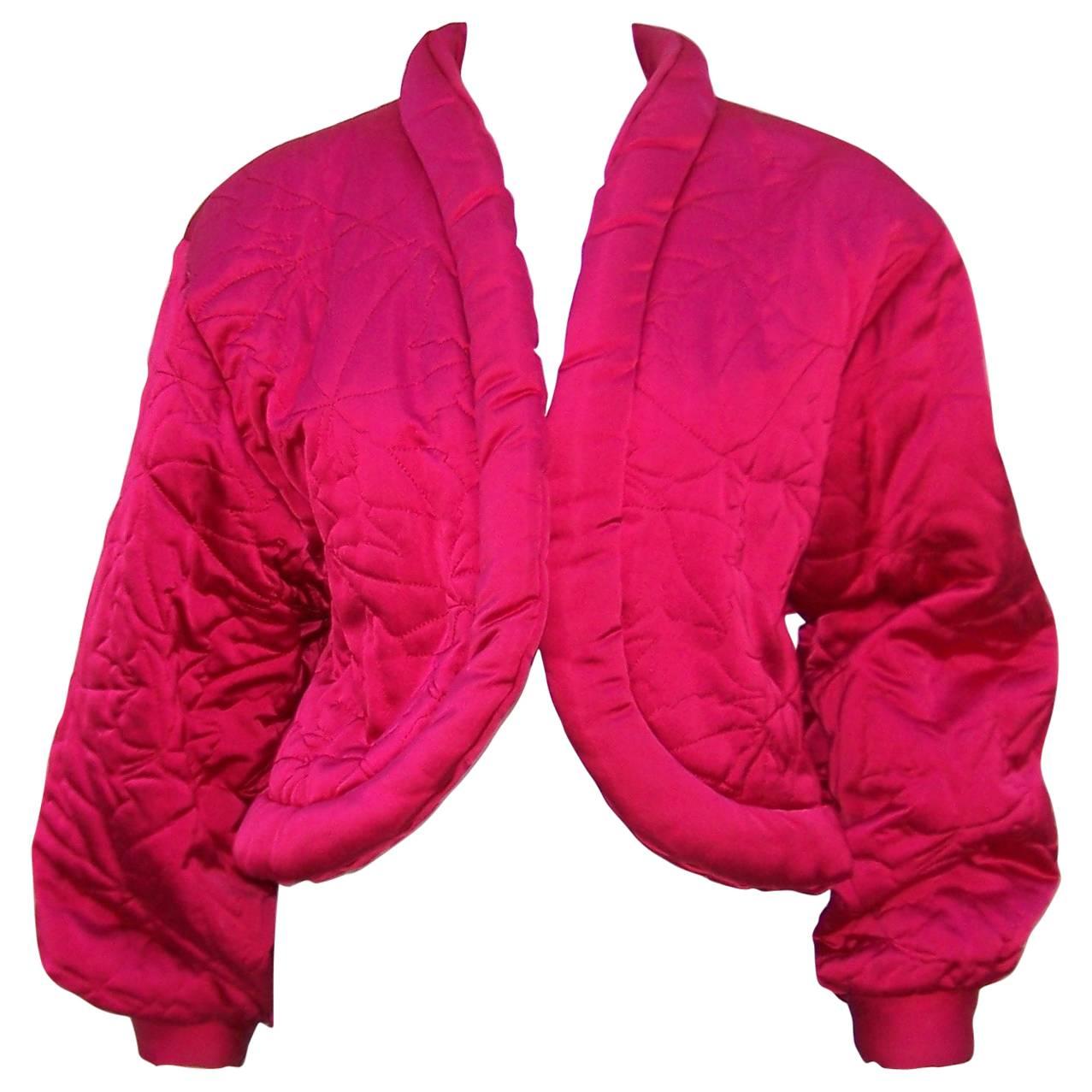 1980's Guy Laroche Hot Pink Puffer Jacket With Cropped Cutaway Style