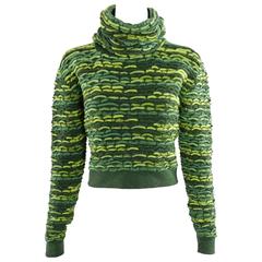 Chanel 14A runway green cashmere textured crop sweater 