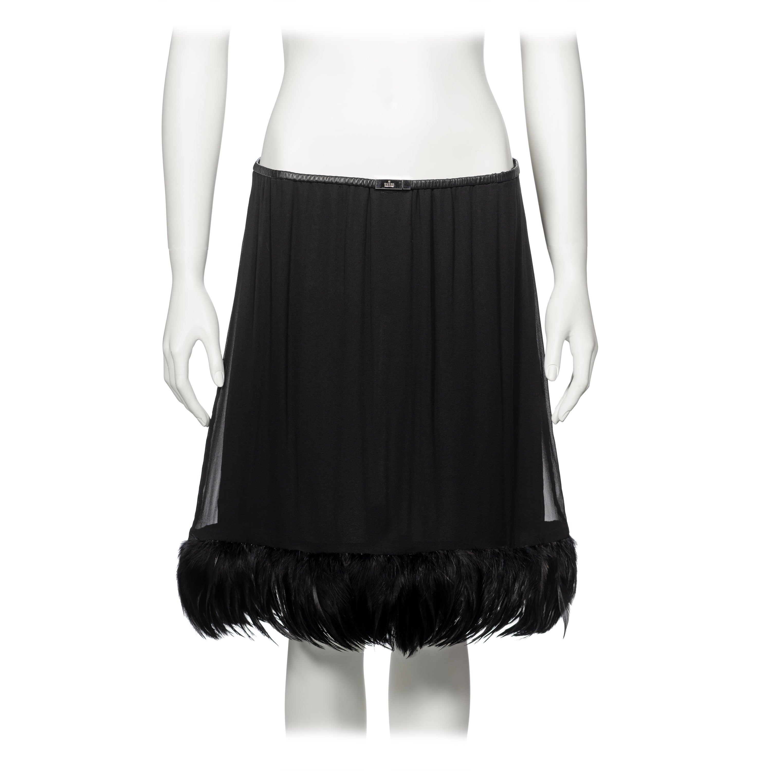 Gucci by Tom Ford Black Silk Evening Skirt With Feathers, ss 1999 For Sale