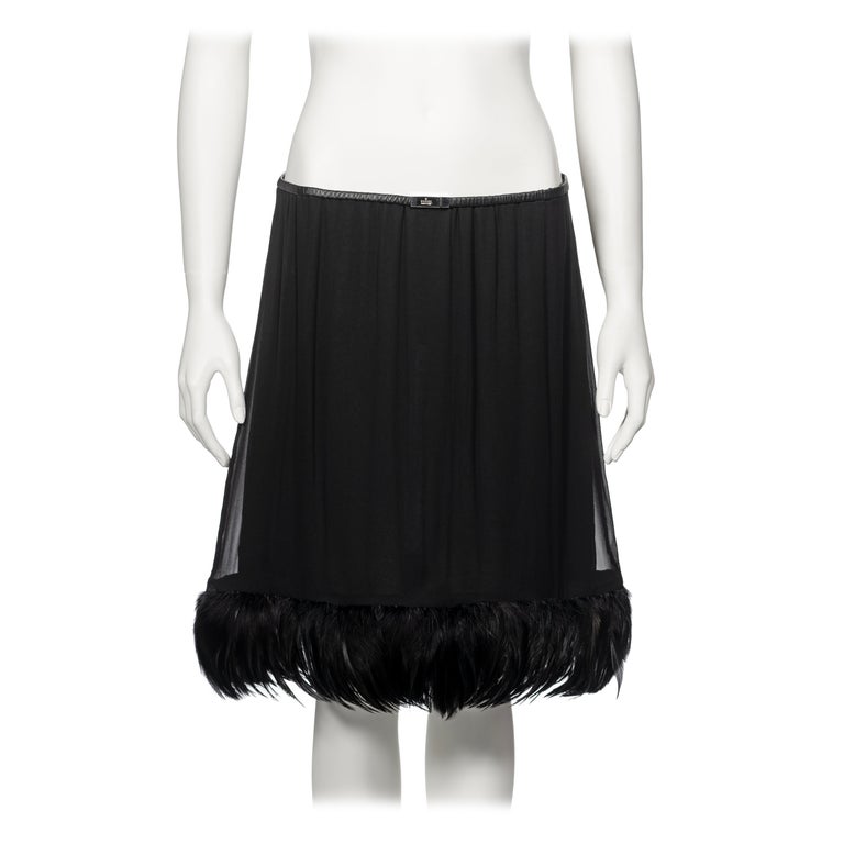 Gucci by Tom Ford Black Silk Evening Skirt With Feathers, ss 1999 