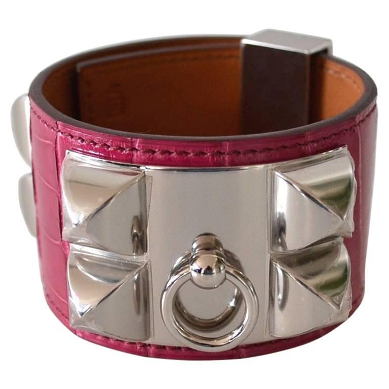 Hermes Collier de Chien Alligator Rose Tyrien