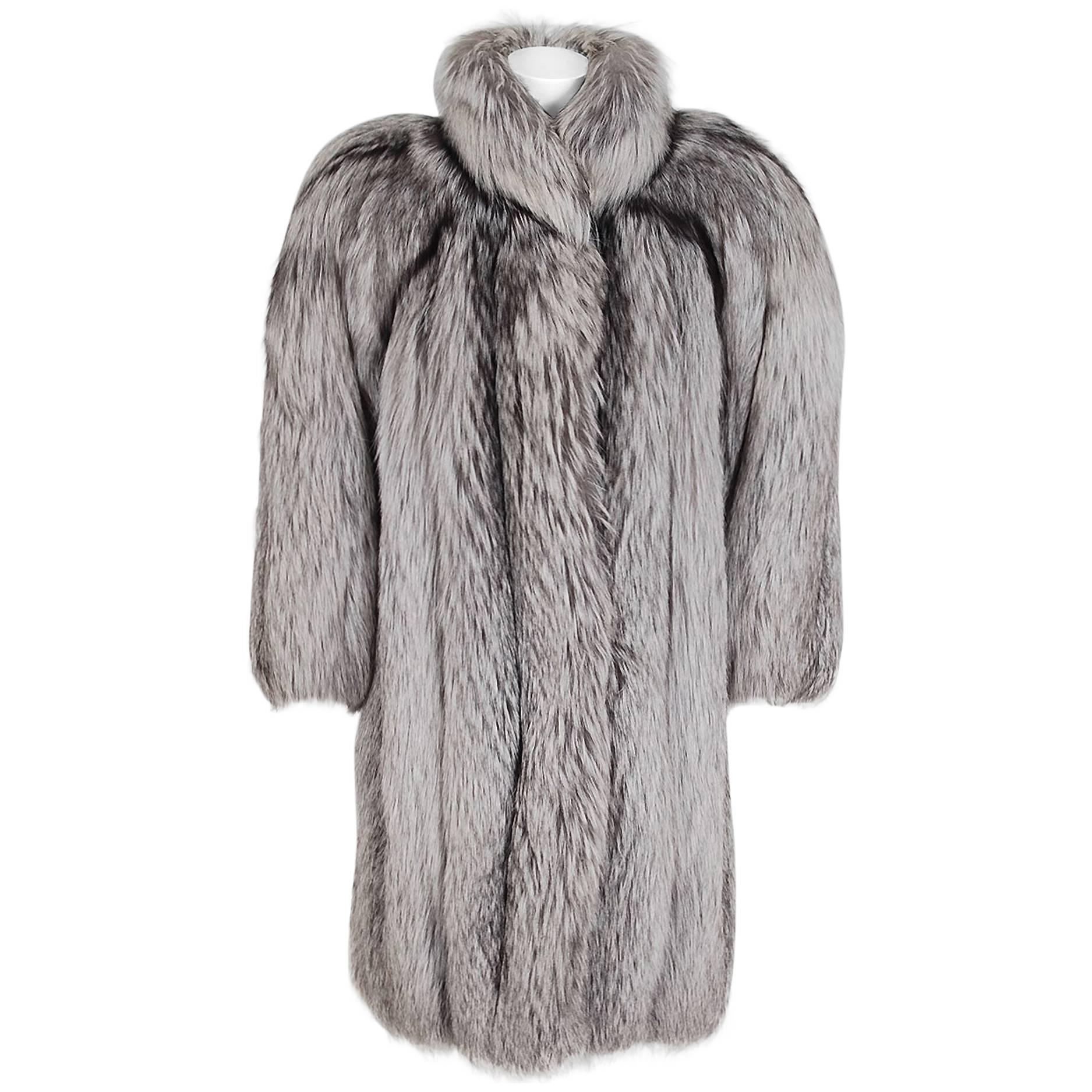 1971 Yves Saint Laurent Couture Dramatic Silver-Fox Fur Chubby Coat Jacket