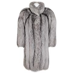 Vintage 1971 Yves Saint Laurent Couture Dramatic Silver-Fox Fur Chubby Coat Jacket