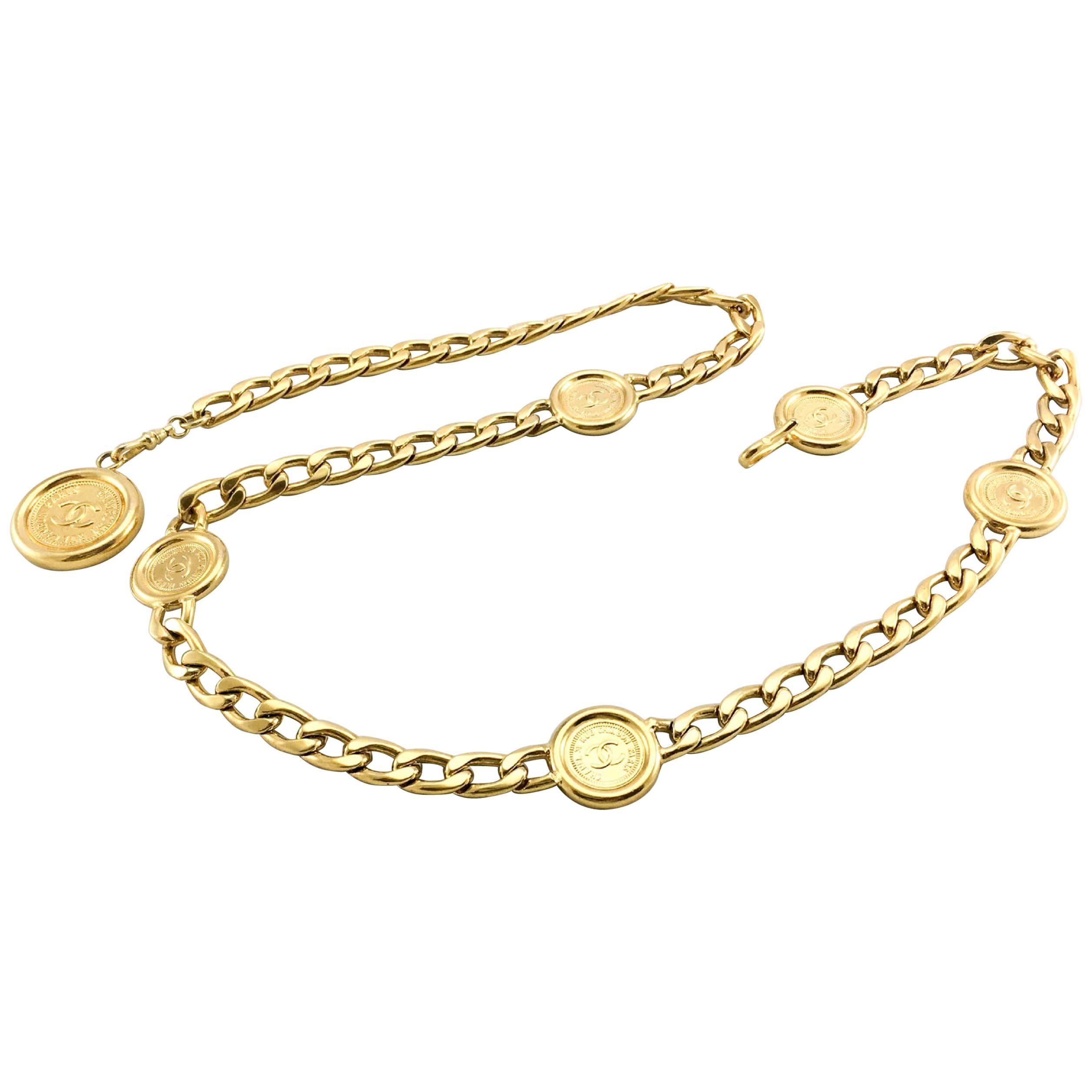 Chanel Gold-Tone Chain Medallion Pendant Belt / Necklace - 1990s