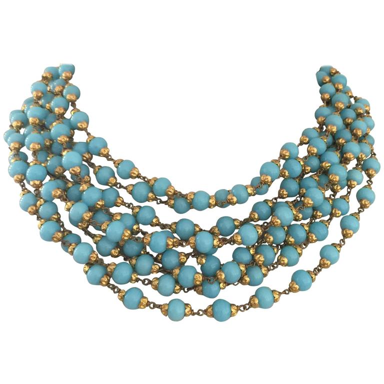 Stunning Turquoise Multi Strand Chanel Necklace at 1stDibs
