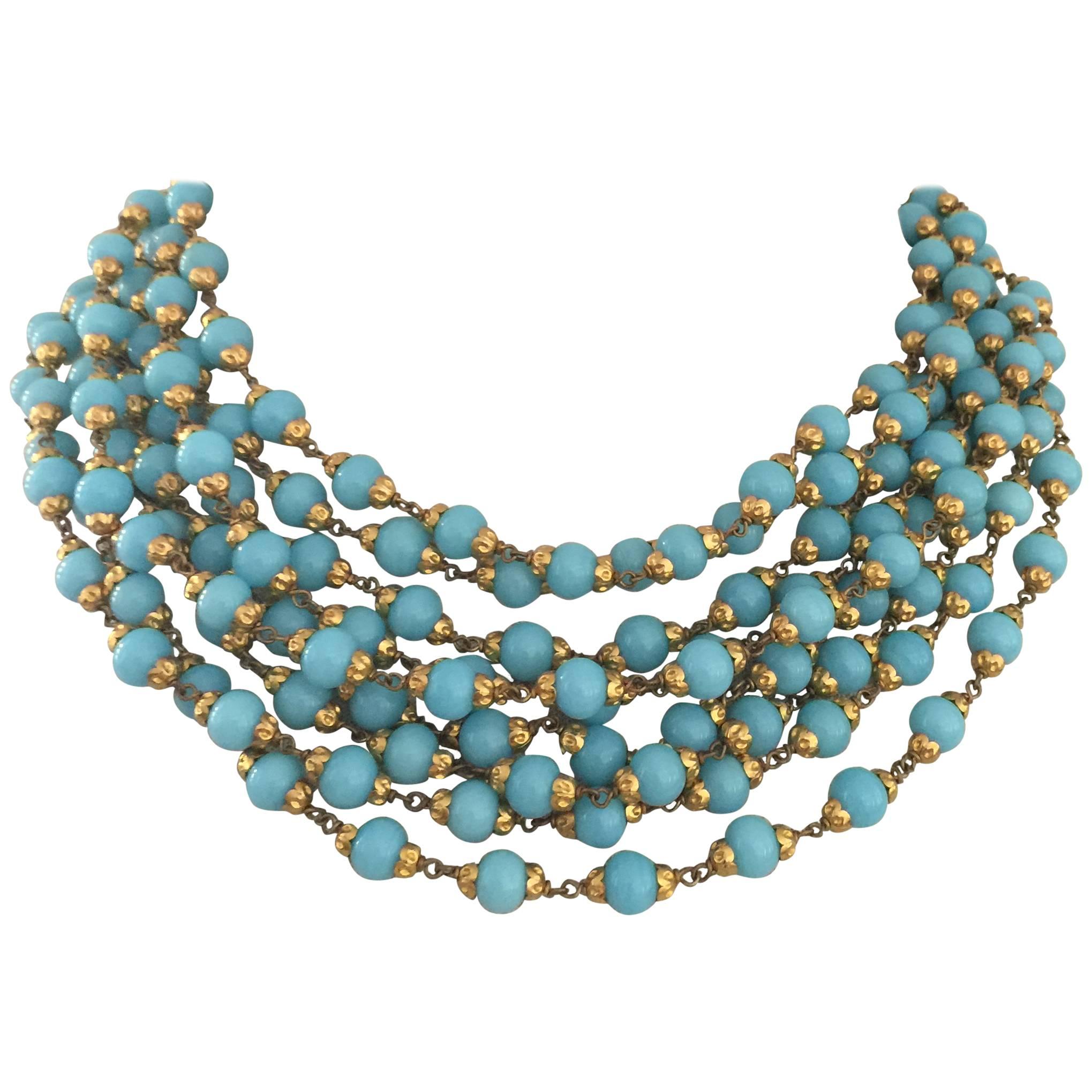 Stunning Turquoise Multi Strand Chanel Necklace