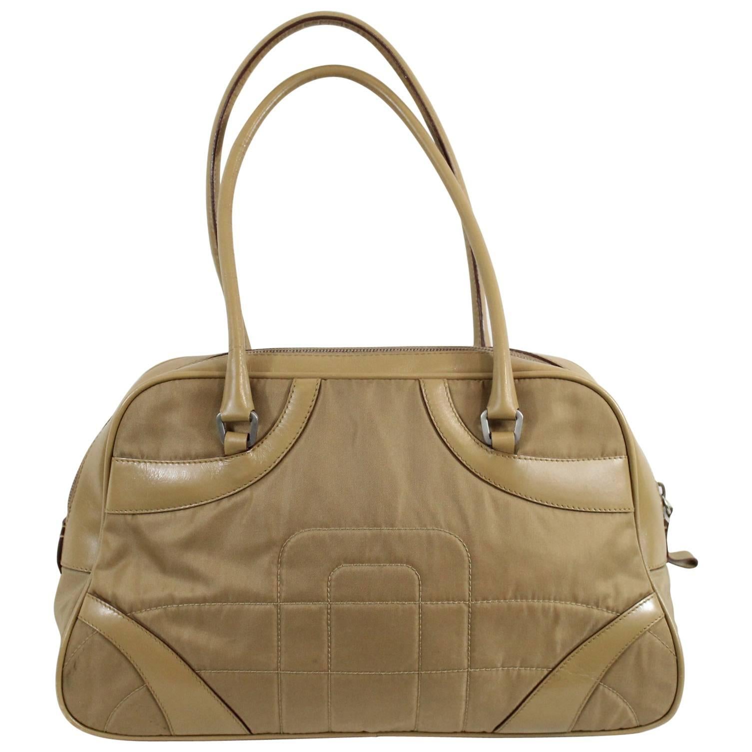 Nice Vintage Prada nylon aand leather handbag For Sale