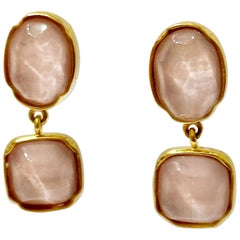 Goossens Paris Blush Pink Rock Crystal Cabochon Clip Earrings