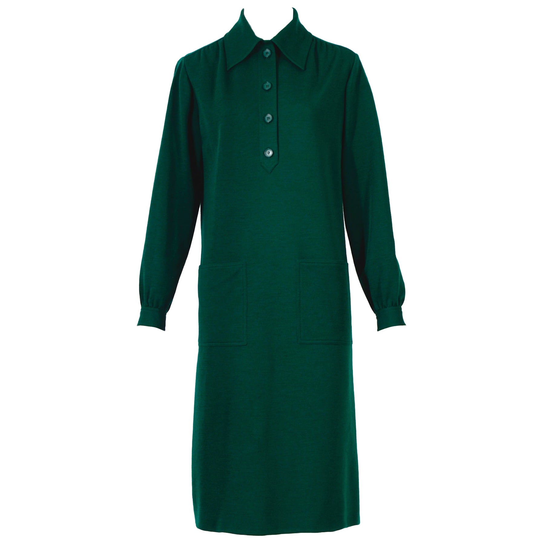 Yves Saint Laurent "rive gauche" by Yves vintage 1970s green wool  dress For Sale