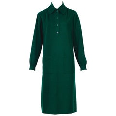 Yves Saint Laurent "rive gauche" by Yves Retro 1970s green wool  dress