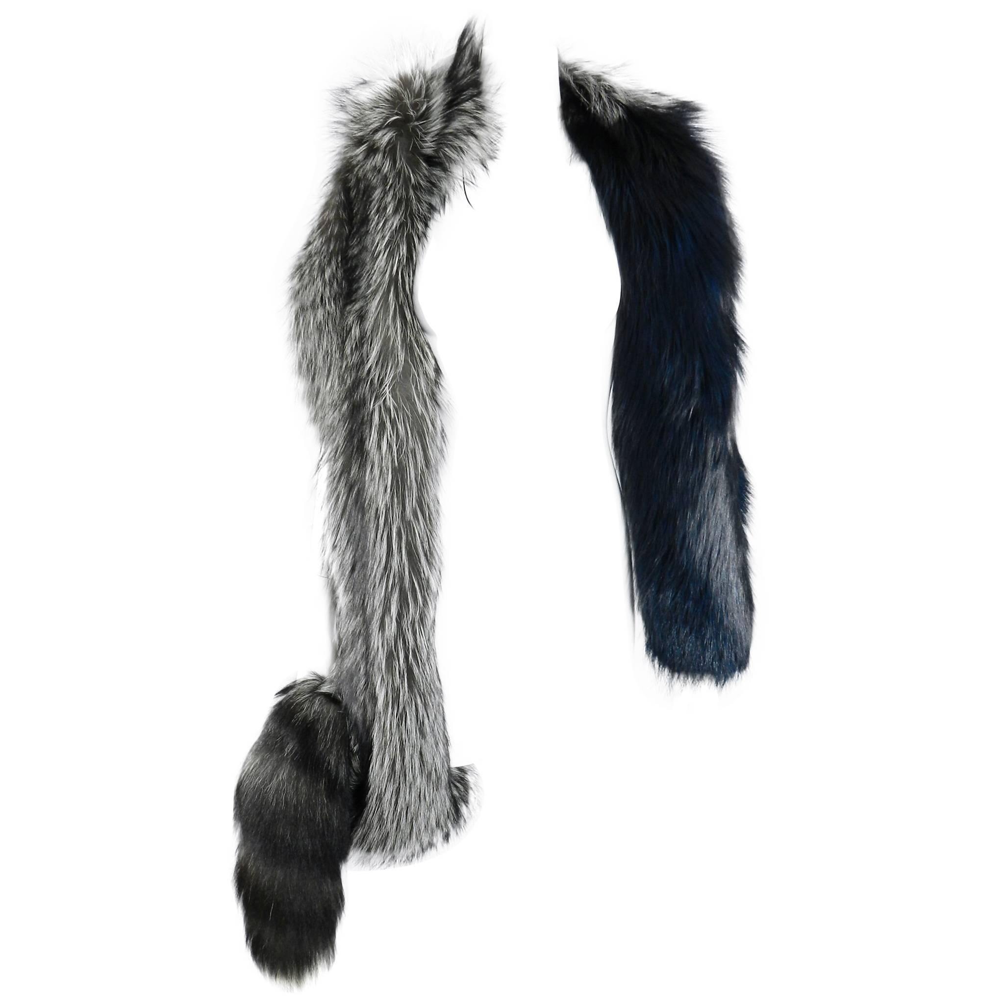 Lanvin fall 2010 Silver fox fur scarf / stole with 1 sleeve
