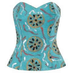 EMILIO PUCCI c.1954 Vtg Teal Cotton Fitted Hand Painted Bustier Sun Top RARE