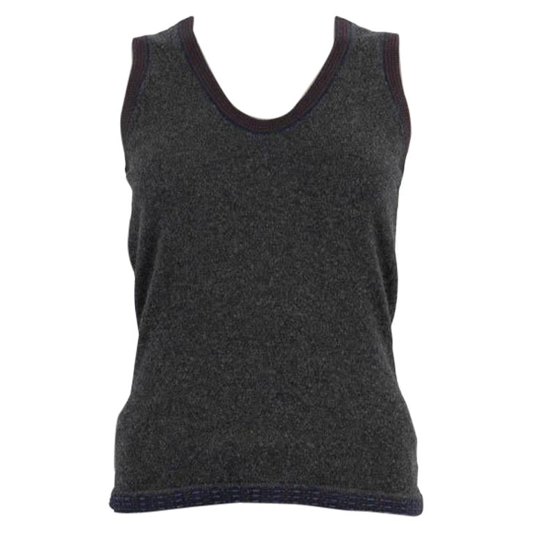 CHANEL grey cashmere 2005 05A CONTRAST TRIM Sleeveless Sweater 34 XS For Sale
