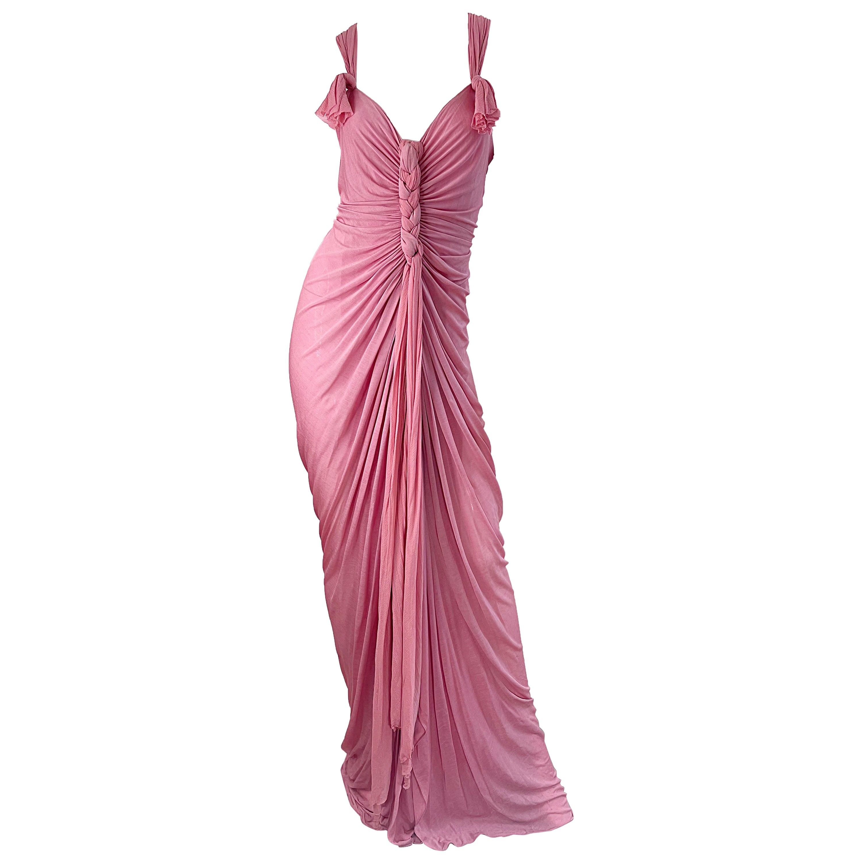 NWT Donna Karan Fall 2005 Pink Dusty Rose Mauve 30s Style Semi Sheer Gown Dress For Sale