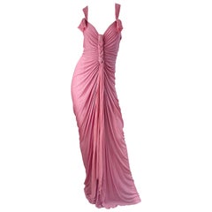 NWT Donna Karan Fall 2005 Pink Dusty Rose Mauve 30s Style Semi Sheer Gown Dress