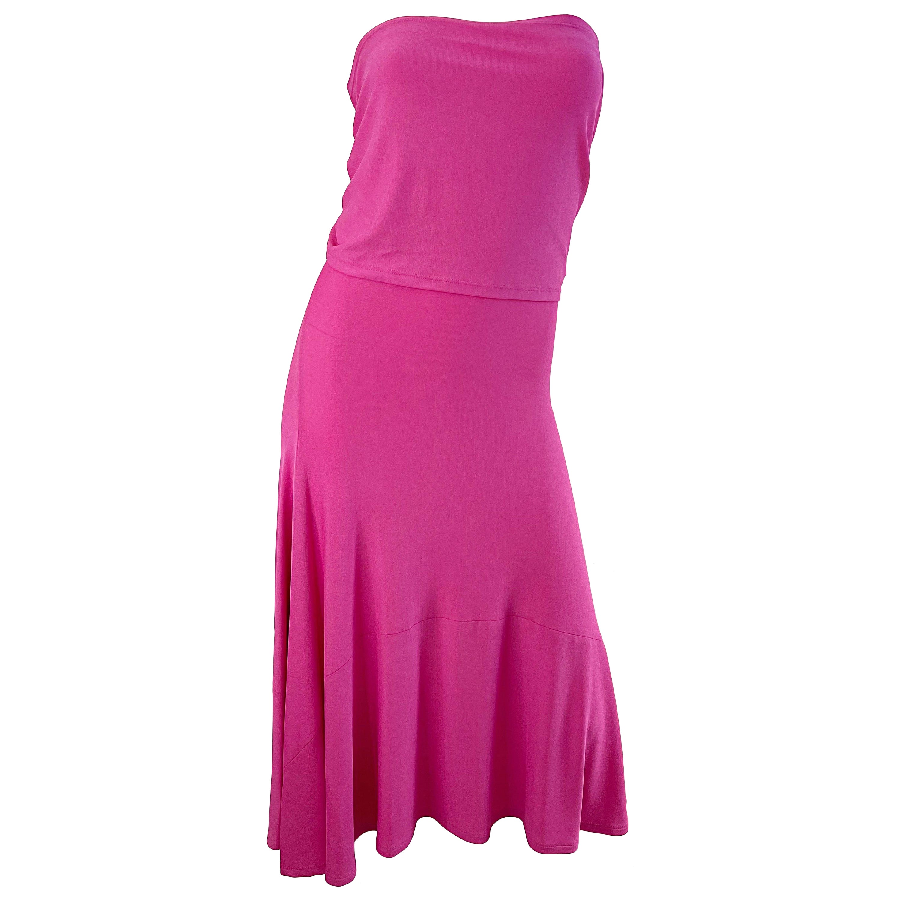 NWT Donna Karan Resort 2016 Hot Pink Size Medium Strapless Tube Dress For Sale