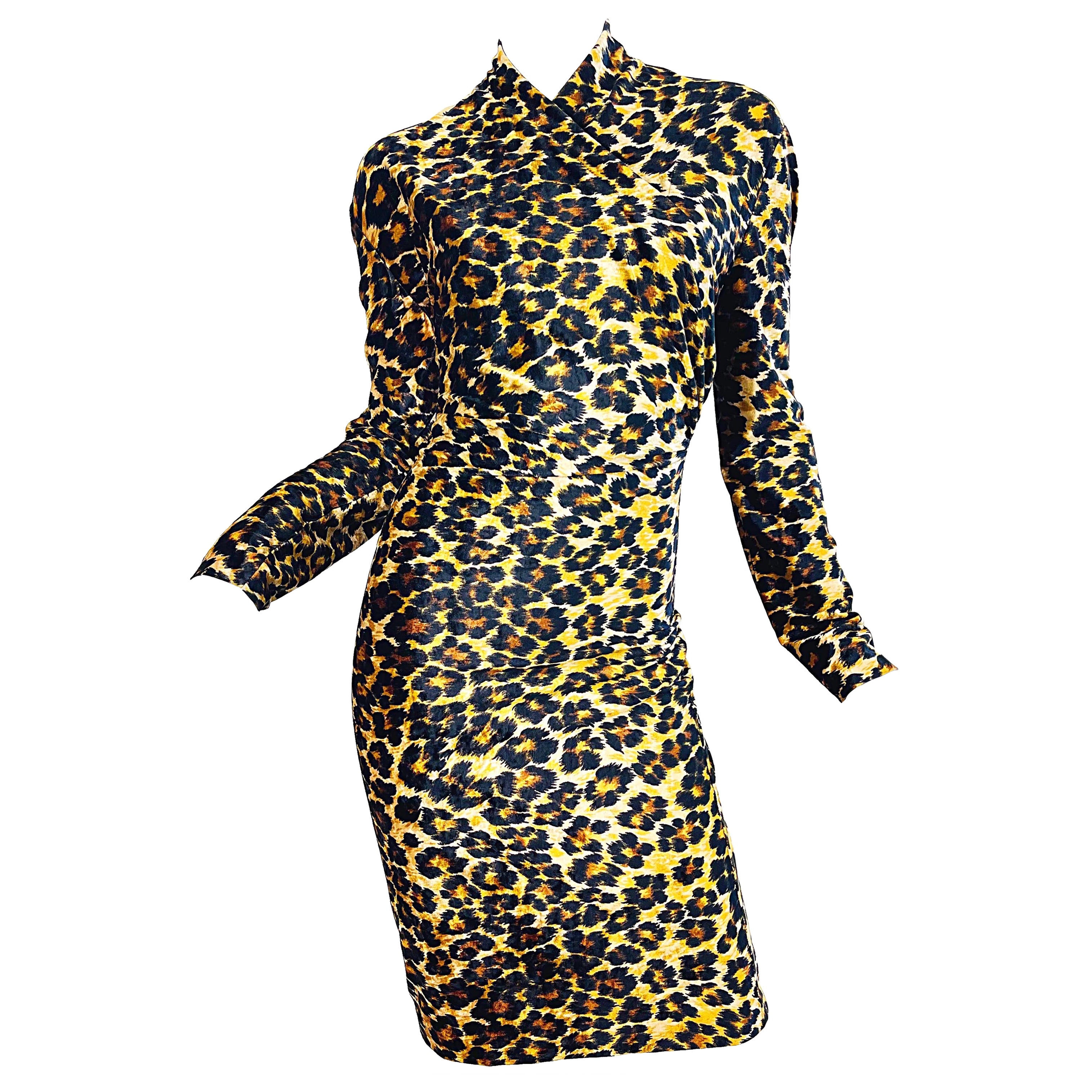Documented Patrick Kelly 1989 Leopard Print Size Large Velour Vintage Dress 80s en vente