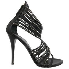 GIUSEPPE ZANOTTI Size 8.5 Black Suede Crystal Strappy Sandals 5